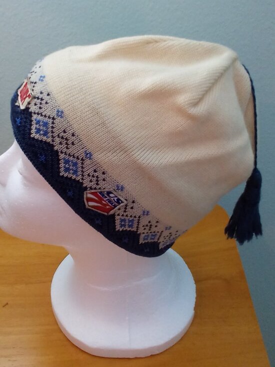 VTG SWIX US SKI TEAM WINTER HAT TASSEL 100% WOOL FLEECE LINED KNIT BEANIE NORDIC - Picture 1 of 11